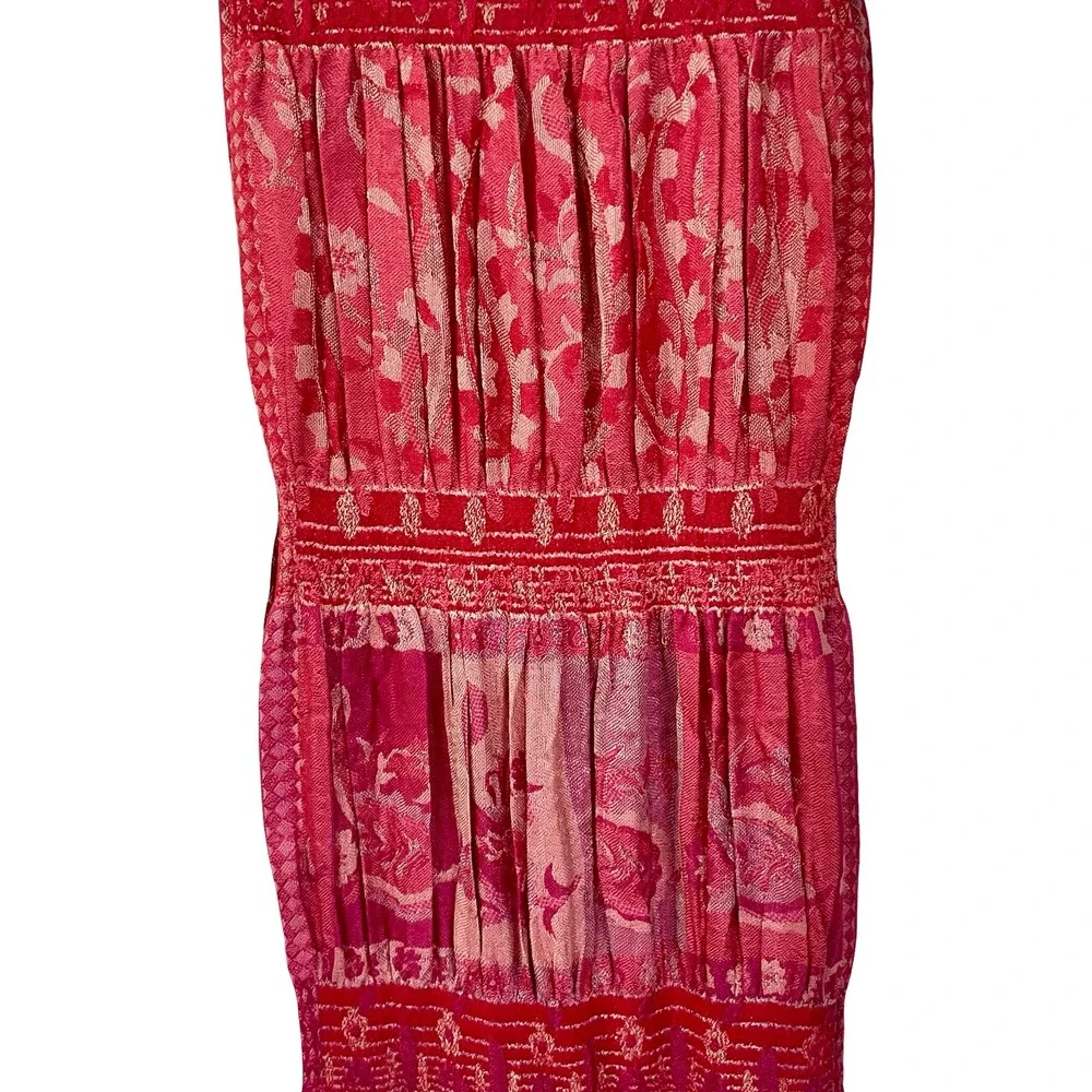Tolani 100% Pure Silk Scarf Pink Orange Paisley Embroidered Sequin Beaded Fringe